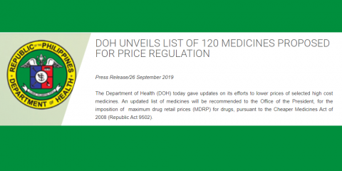 Department of Health press release on price ceiling