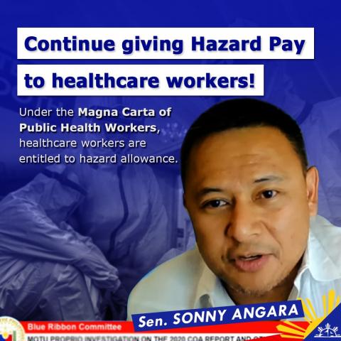 Angara to DOH: Provide health workers with hazard allowance as mandated by law