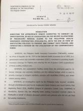PS Resolution 3, INQUIRY INTO ALL PHILHEALTH-RELATED SCAMS filed by Sen Sonny Angara