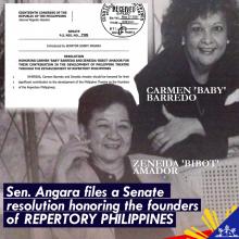 Angara pays tribute to Repertory Philippines founders Bibot Amador and Baby Barredo