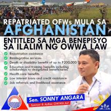 OWWA Law provides benefits and assistance to repatriated OFWs from Afghanistan-- Angara