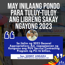 Angara says funds are available to ensure the continued implementation of the Libreng Sakay program at the start of 2023