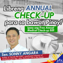 Free annual medical check-ups pushed by Angara